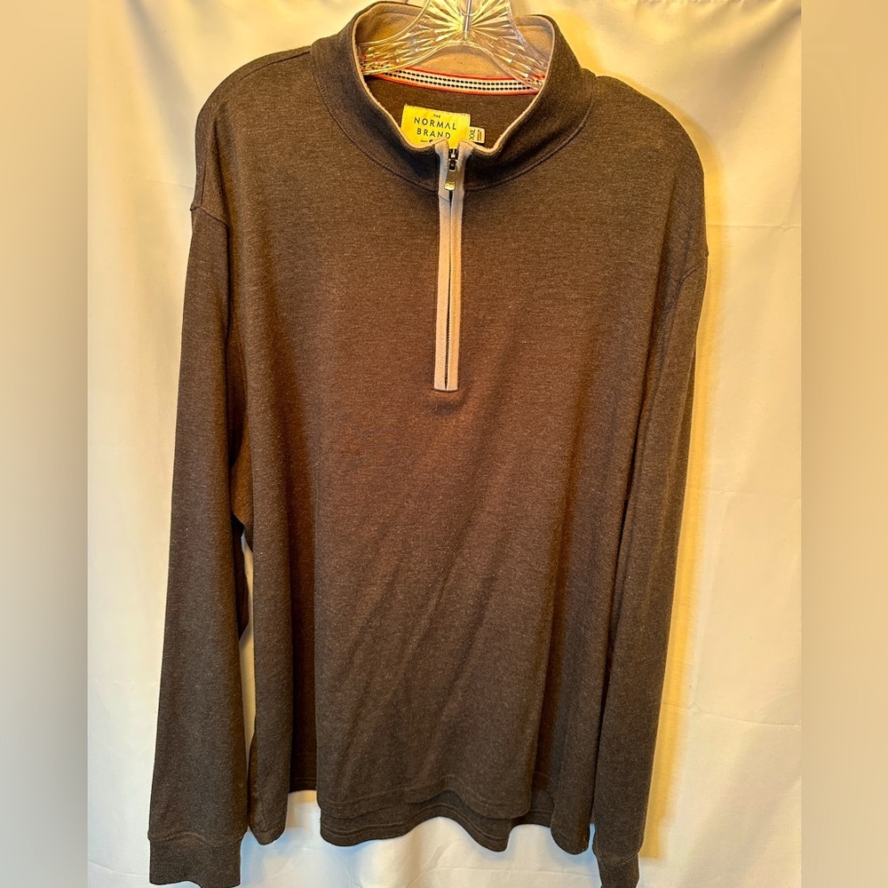 The Normal Brand Men's Size XXL 1/4 Zip Sweater Puremeso Brown Embroidered Logo